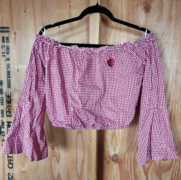 Forever 21 Red Checkered Off-Shoulder Blouse "BUY1 GET1 FREE" - Picture 1 of 4